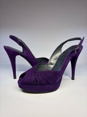 Stuart Weitzman Purple Suede Slingback Platform Heels Size 10